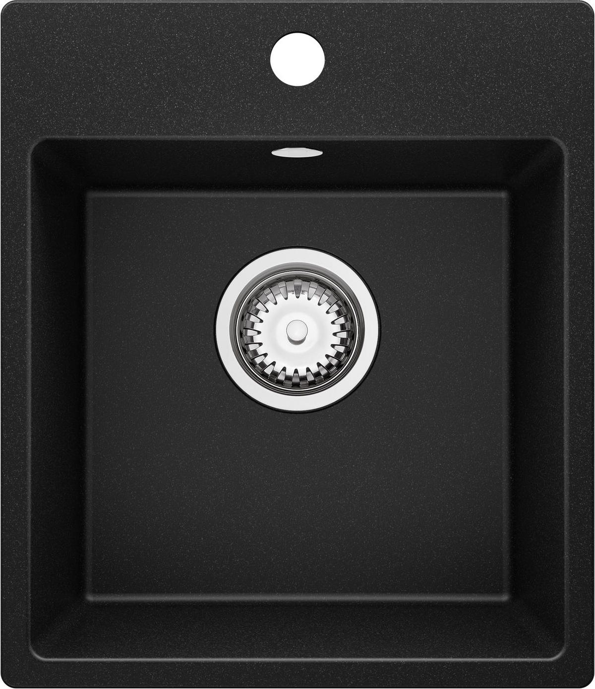 SPÜLBECKEN Riga Easy, 2-er set Schwarz 38/44 cm 1 Becken + Ablauf-Set ab 40er Unterschrank - Chromfarben/Schwarz, Kunststoff (38/19/44cm) - Primagran