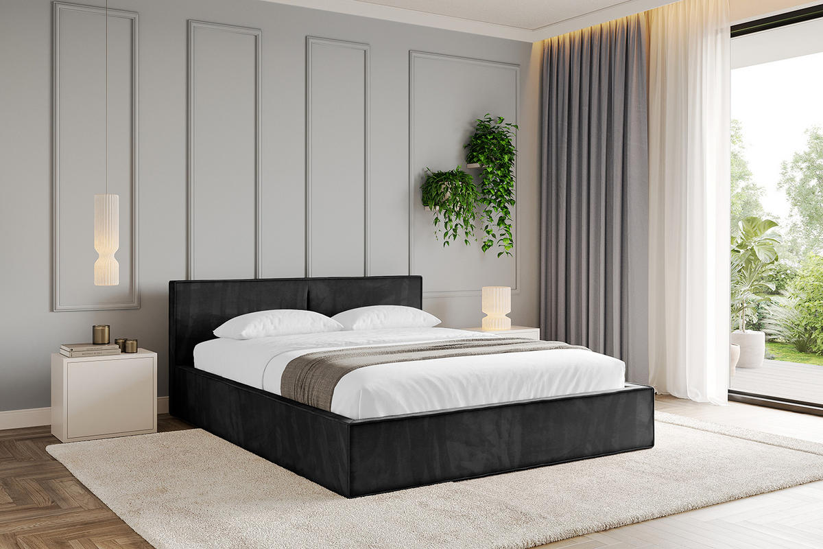 POLSTERBETT mit Bettkasten und Lattenrost, Bett mit Matratze H3/H4 - EMMI-V1 180x200 Schwarz - Schwarz, Holzwerkstoff/Textil (180/200cm) - ALTDECOR