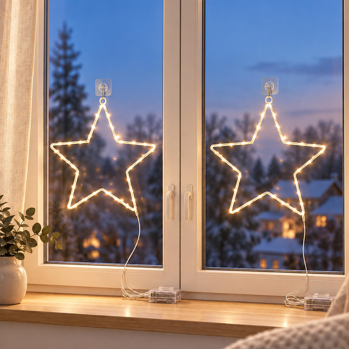 ZVEZDA Bela LED 2-delni-set 30 cm toplo bela - bela, kovina/umetna masa (29/30/2cm) - Relaxdays