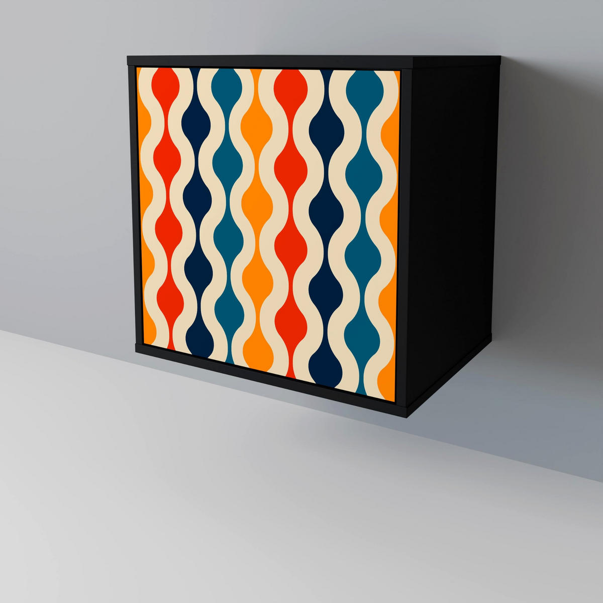SIDEBOARD COLORFUL NOSTALGIA, Schwarz, 57,5x42x75,5 cm, Goldfarbene Metallfüße - Goldfarben/Multicolor, Holzwerkstoff/Metall (57.5/75.5/42cm) - SpaceRebels