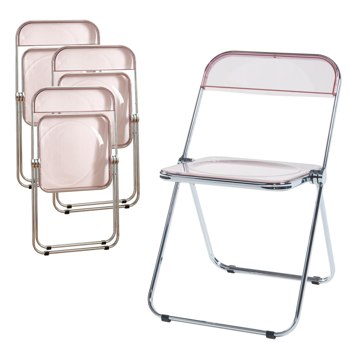 KLAPPSTUHL-SET Pornainen 4 TLG. - Pink, Kunststoff/Metall (46/74/47cm) - [en.casa]