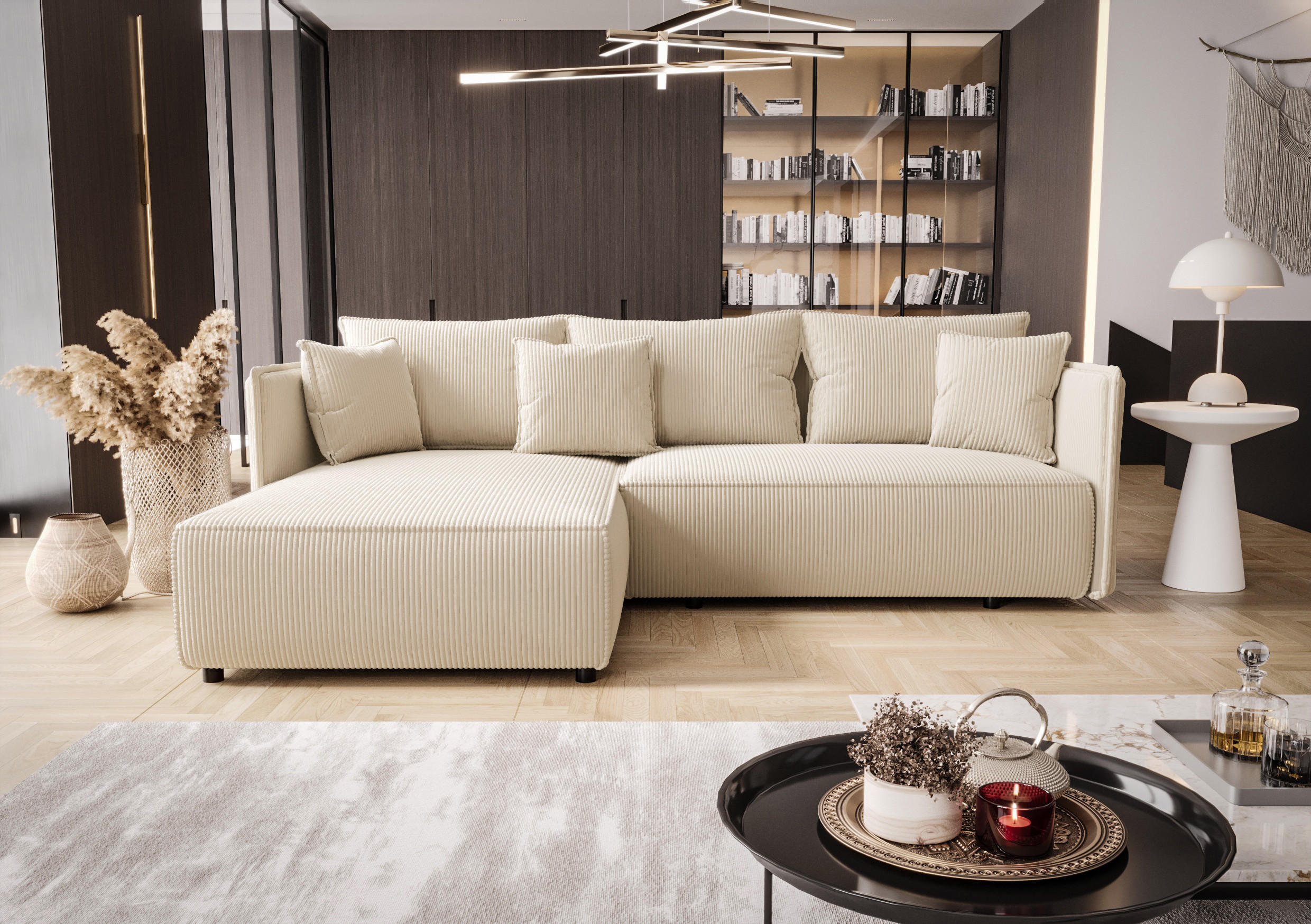 ECKSOFA mit Schlaffunktion MILANO L Poso 105 Links - Creme, Textil (245/185cm) - Bedante