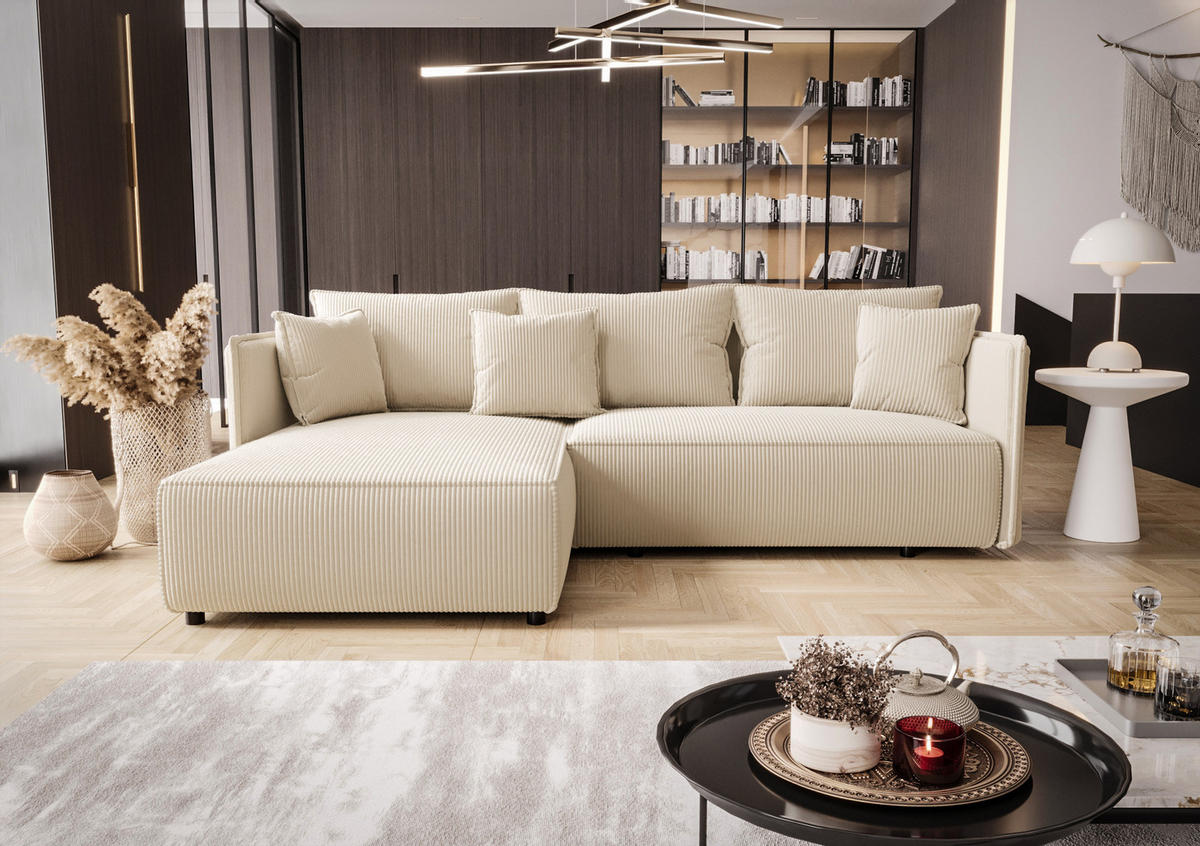 ECKSOFA mit Schlaffunktion MILANO L Poso 105 Links - Creme, Textil (245/185cm) - Bedante
