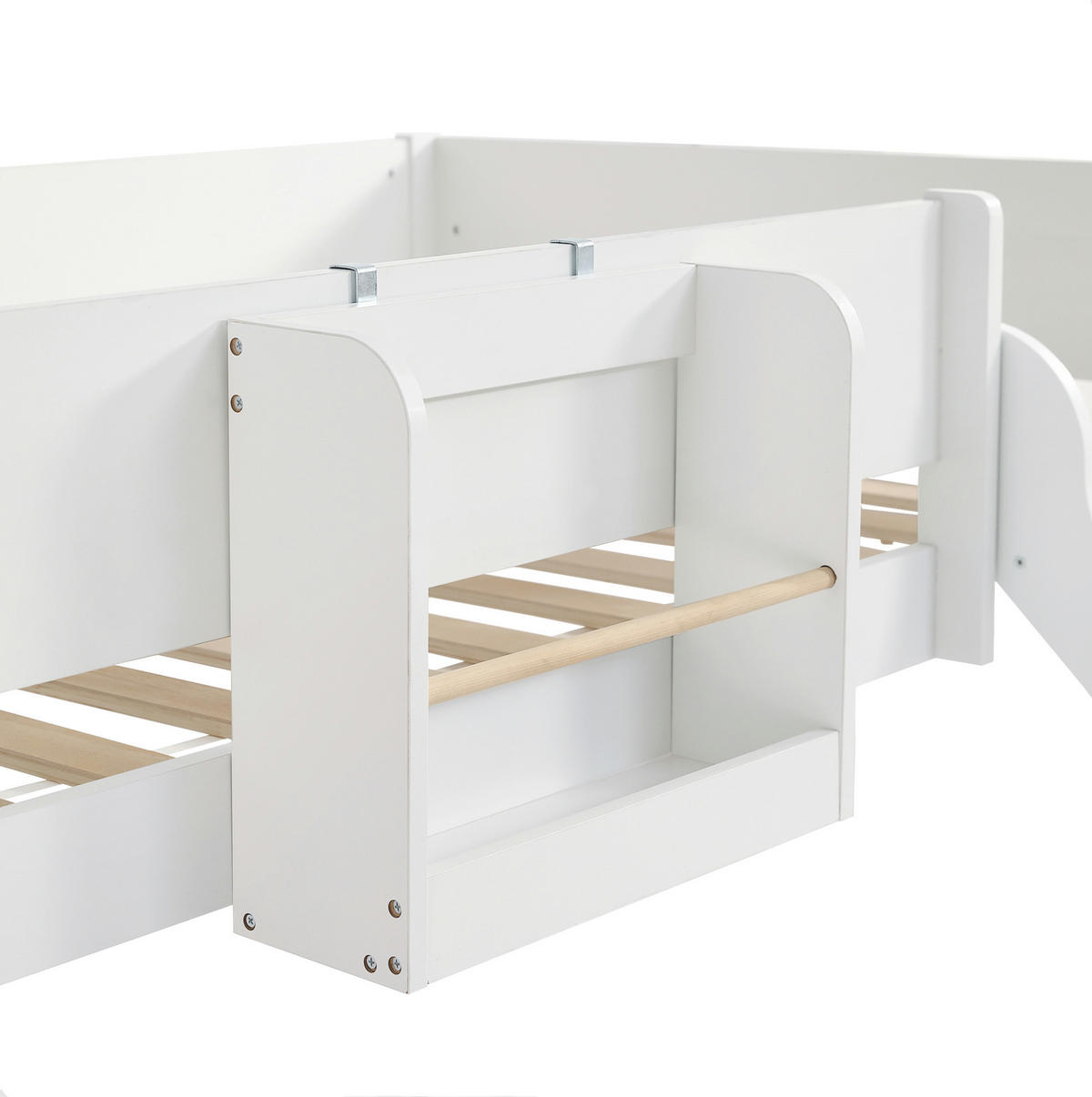 HOCHBETT aus Kiefer und MDF 90x200 cm Weiß/Natur mit Rutsche, gerader Leiter und abnehmbarem Regal - Weiß, Holzwerkstoff (90/200cm) - Modfu
