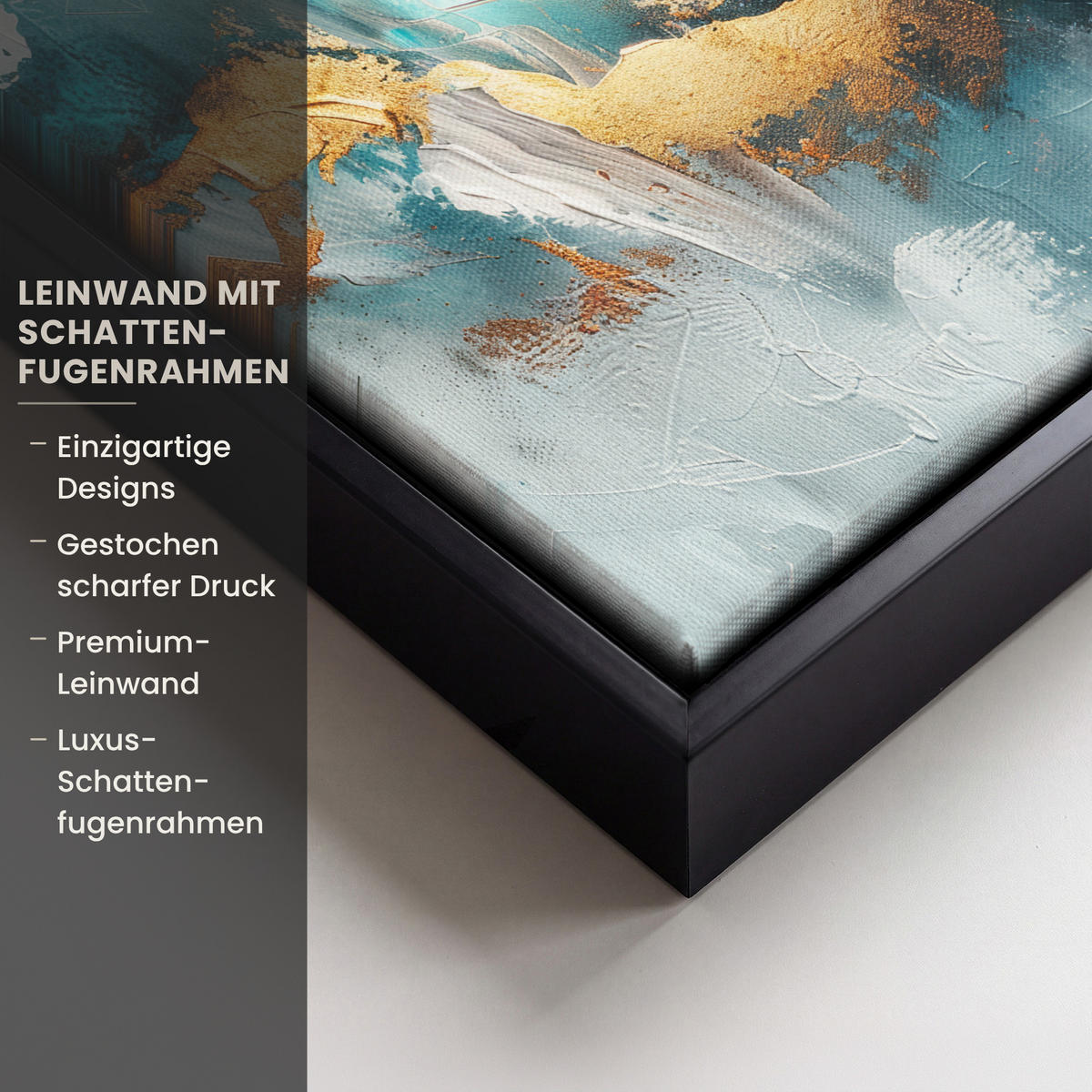 LEINWAND Bilder mit Rahmen - Abstrakt - Kunst - Gold - Blau - 20x20 - Petrol, Textil (20/20cm) - MuchoWow
