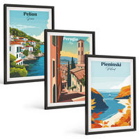 BILDER SET 3er Set - 40x60 cm Schwarzer Rahmen - Malerische Retro-Landschaften - Schwarz, Kunststoff (40/60cm) - TULUP