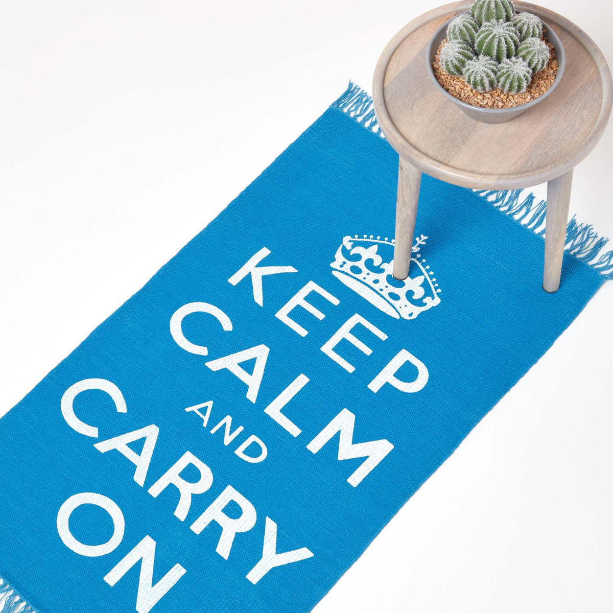 BAUMWOLLTEPPICH Keep Calm and Carry On 60/100 cm - Blau, Textil (60/100cm) - Homescapes