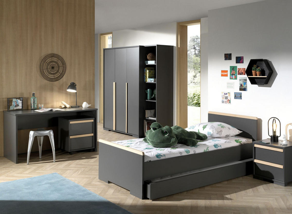 KINDERZIMMERSCHRANK Kariotta 146x56x195 3-trg. Holzwerkstoff Anthrazit - Anthrazit, Holzwerkstoff (146/195/56cm) - 58aufmkessel