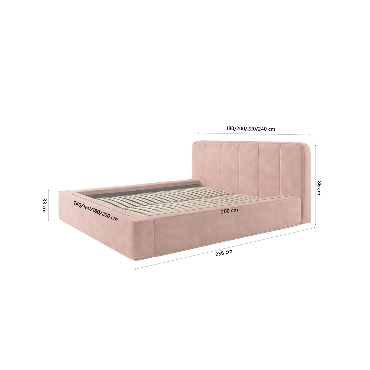 POLSTERBETT BEJO 160x200 cm, Hellrosa - Pink, Textil (200/160cm) - Fedve