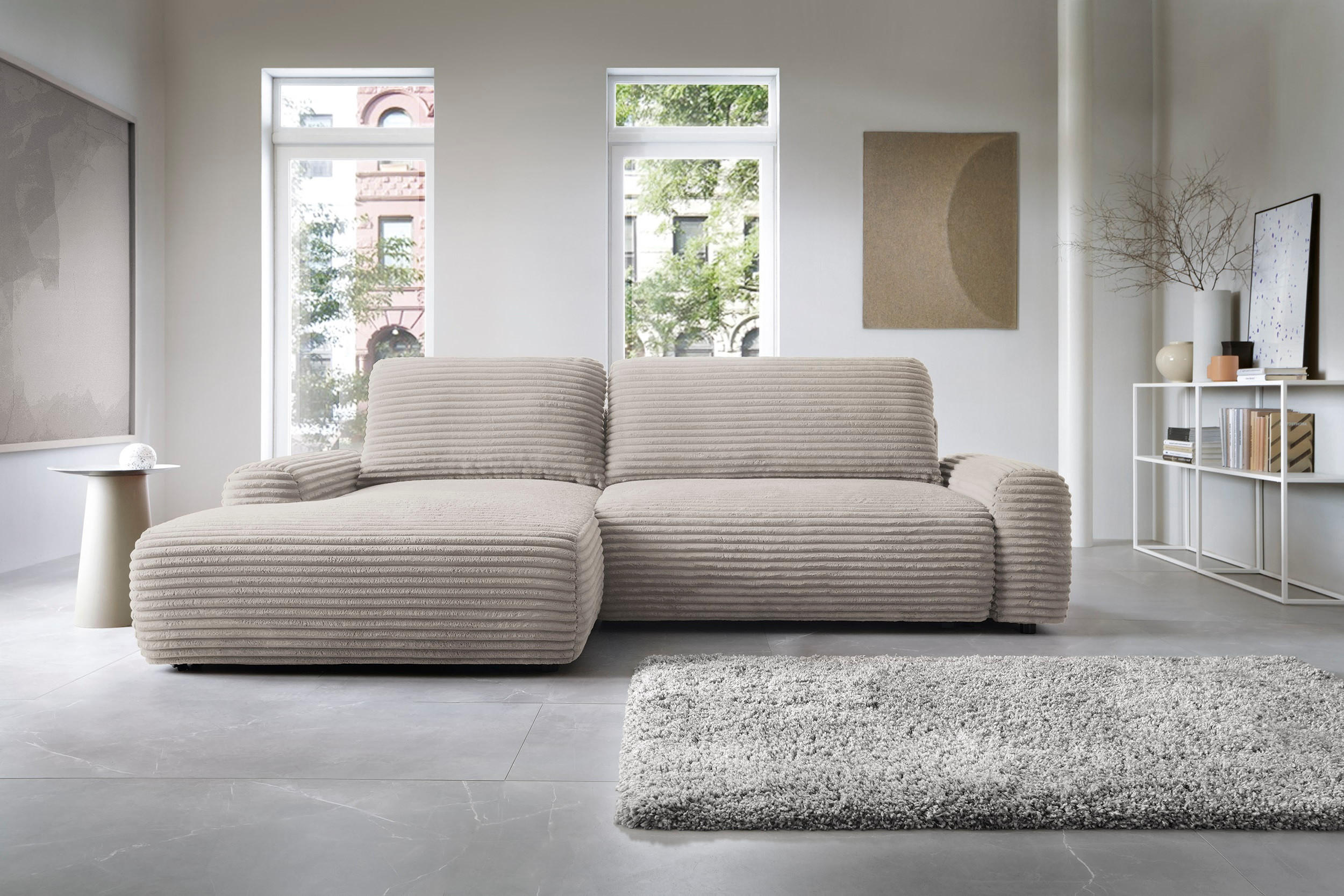 ECKSOFA Cordina Beige, mit Schlaffunktion und Bettzeugbehälter, linke seite - Beige, Holzwerkstoff (264/162cm) - Bettso