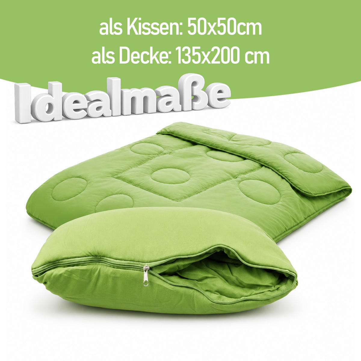 VERWANDLUNGSDECKE 2 in 1 - Grün 135x200 cm - Grün, Textil (135/200cm) - Bestlivings