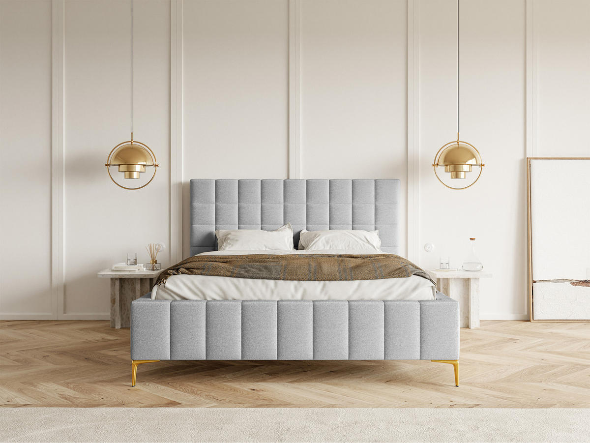 POLSTERBETT Szejlo Hellgrau Chenille 160 cm - Goldfarben/Hellgrau, Textil/Metall (160/200cm) - Selsey