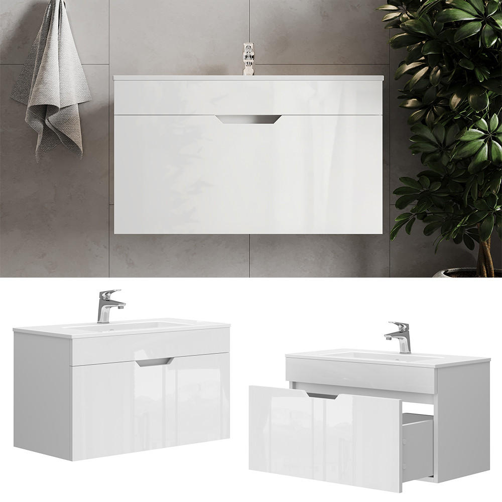 WASCHTISCHKOMBI Stefanie, Weiß Hochglanz, 2 Teile, Unterschrank 80 cm - Weiß, Holzwerkstoff (80/46.2/40cm) - Vicco
