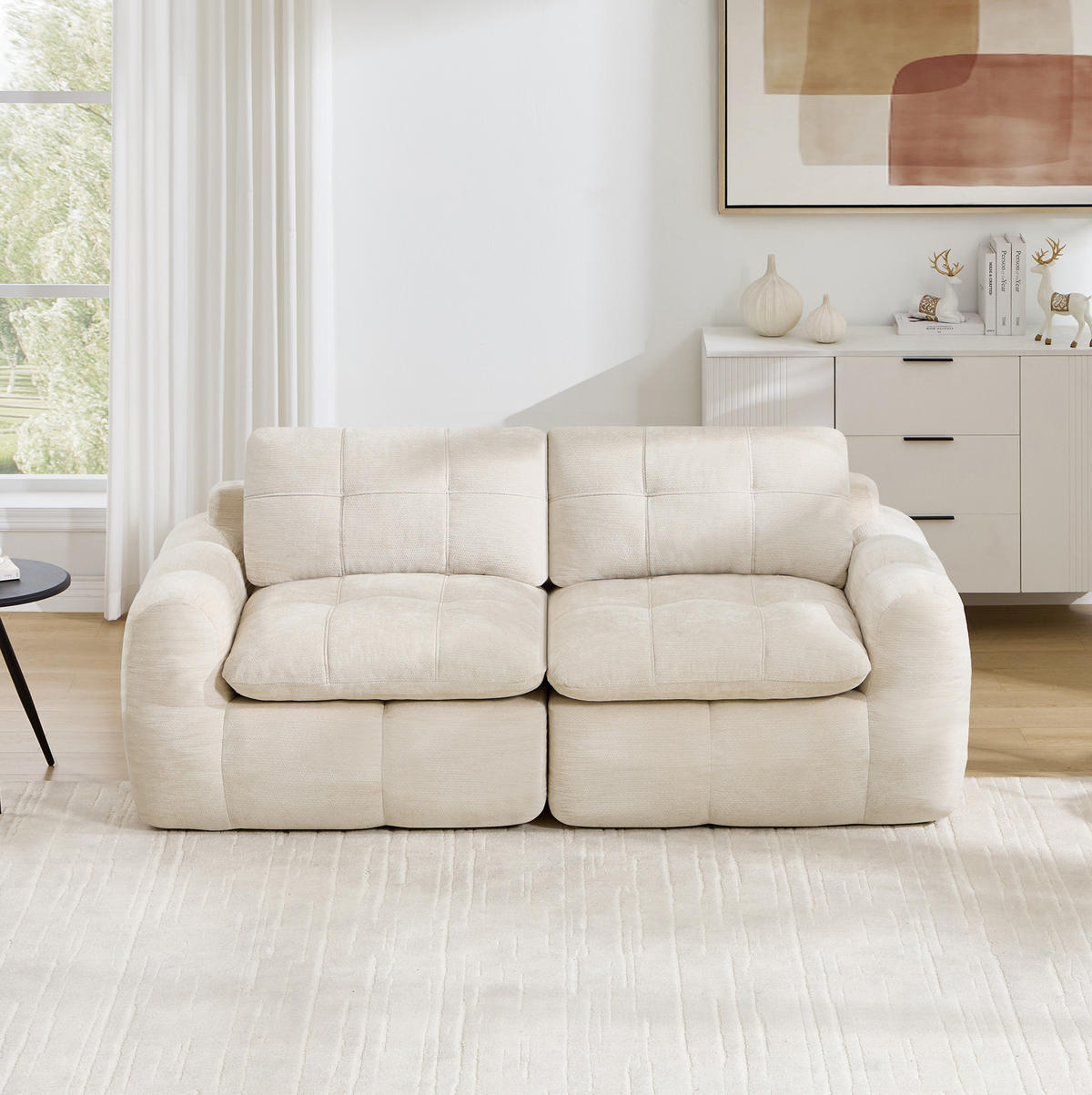 SOFA 194/97/68 cm in Beige aus Chenille mit modularer Bauweise - Beige, Textil (97/68/194cm) - Flora Grace