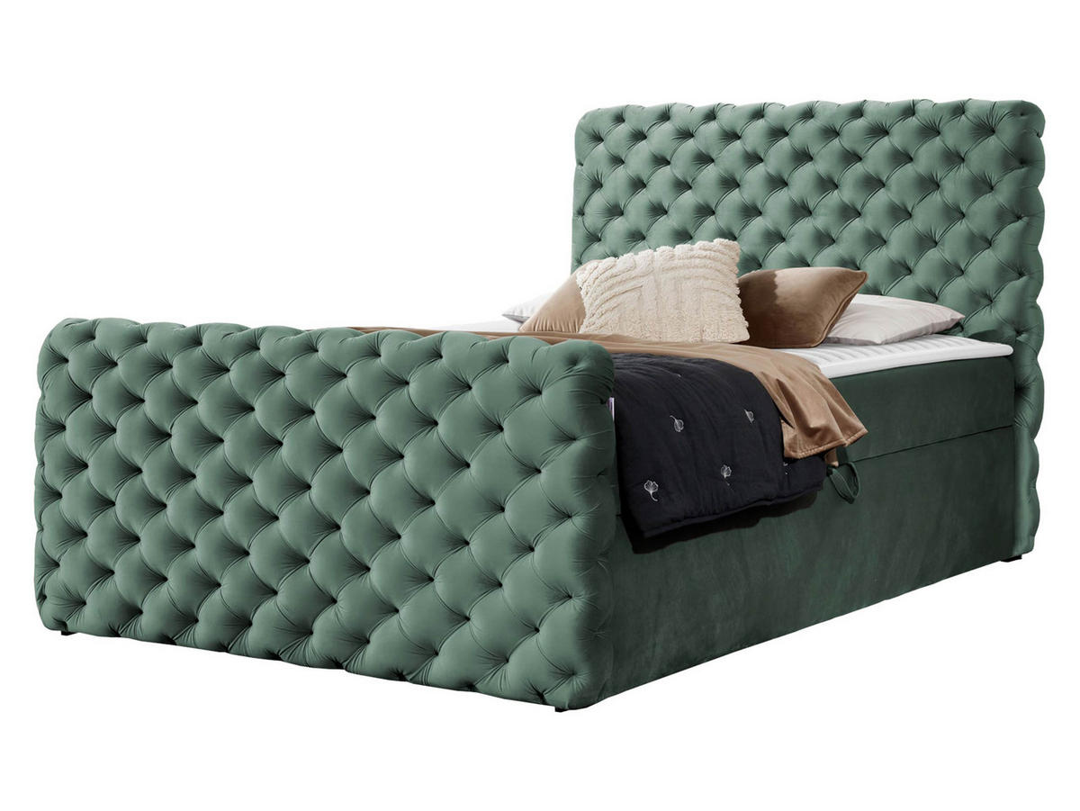 BOXBETT Chesterfield Lux - Grün, Holz (140/200cm) - MIRJAN24