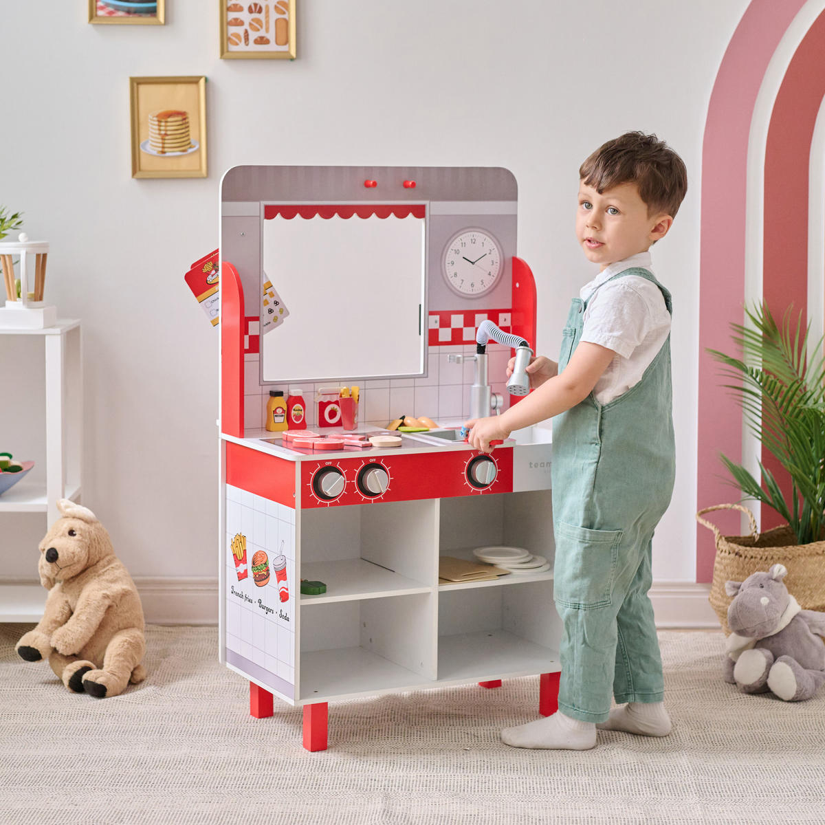 BURGERLADEN Spielset Flip & Fry, Rot, 96cm - Rot, Holzwerkstoff (40/96/59cm) - Teamson Kids
