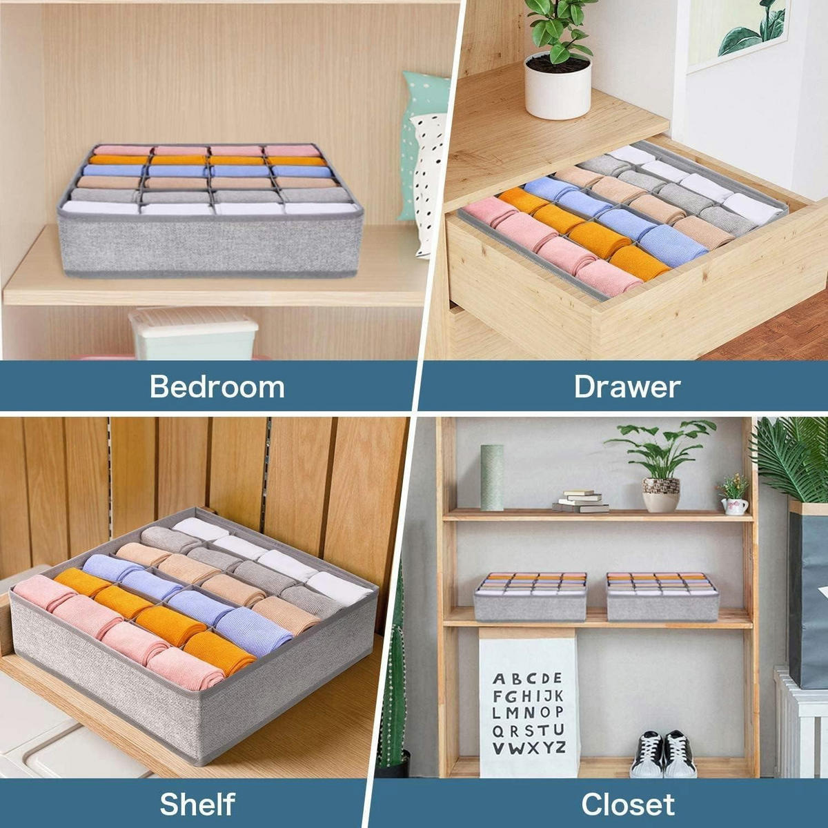SCHUBLADEN-ORGANIZER 2er Set 24 Zellen faltbar 30 x 30 x 9 cm - Multicolor, Textil (8.9/33.8/33.8cm)