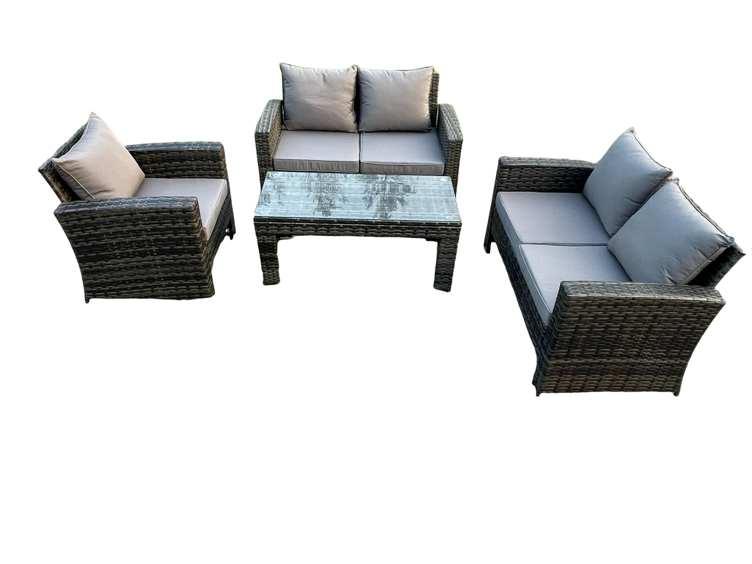 GARTENSOFA mit hoher Rückenlehne Polyrattan Dunkelgrau 5-Sitzer - Dunkelgrau, Metall - Fimous