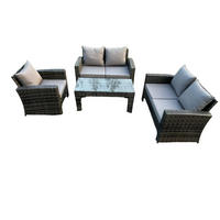 GARTENSOFA mit hoher Rückenlehne Polyrattan Dunkelgrau 5-Sitzer - Dunkelgrau, Metall - Fimous