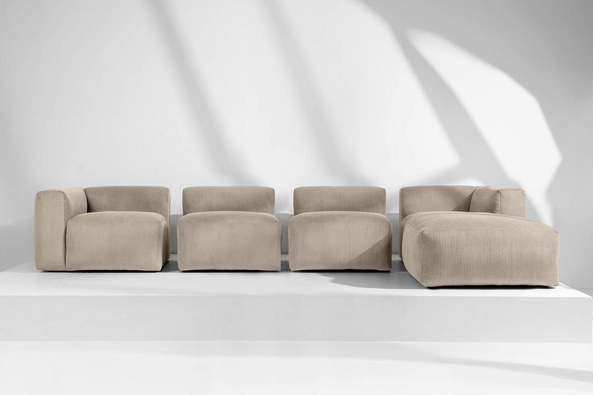 ECKMODULSOFA-RECHTS BUFFO 6-Sitzer mit extrem weicher Sitzfläche, Kordstoff, beige - Beige, Textil (377/180cm) - KONSIMO®