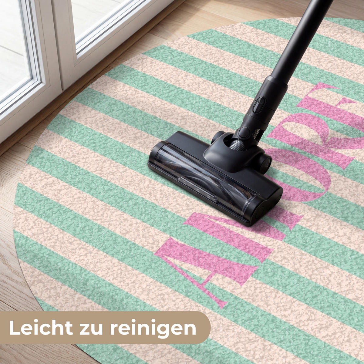 FUSSMATTE Rosa – Grün – Streifen – Amore 120x120 cm - Mintgrün, Kunststoff (120/0.4cm) - MuchoWow