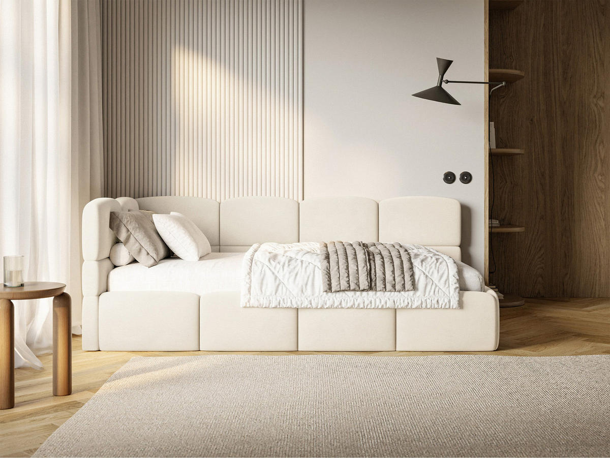 ŠTUDENTSKÁ POSTEĽ Cloudy krémová 90x200 cm, záhlavie vľavo, zamat - čierna/krémová, textil/plast (90/200cm) - Selsey