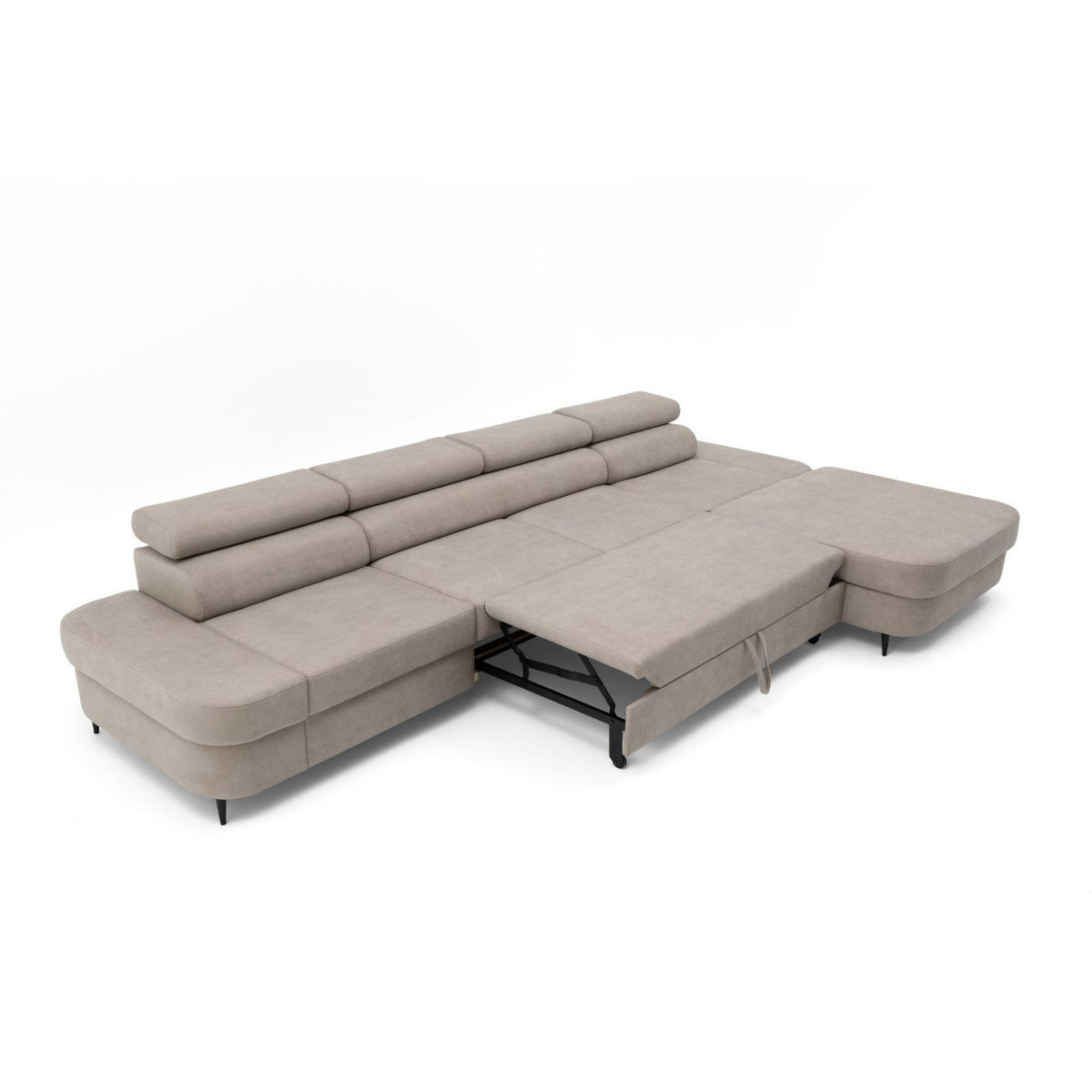 ECKSOFA JAZZ MAXI Rechts mit Schlaffunktion 125x195 Velours Beige - Beige/Schwarz, Holz/Textil (203/350cm) - Muffo