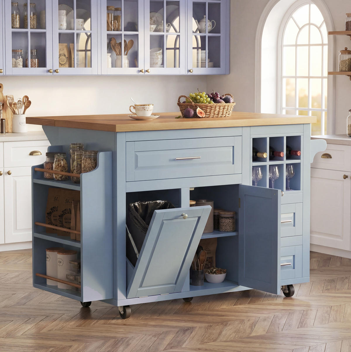 KÜCHENWAGEN mit klappbarer Arbeitsplatte 143 x 75 x 91 cm Blau - Blau, Holz (75/91/143cm) - Beauniv