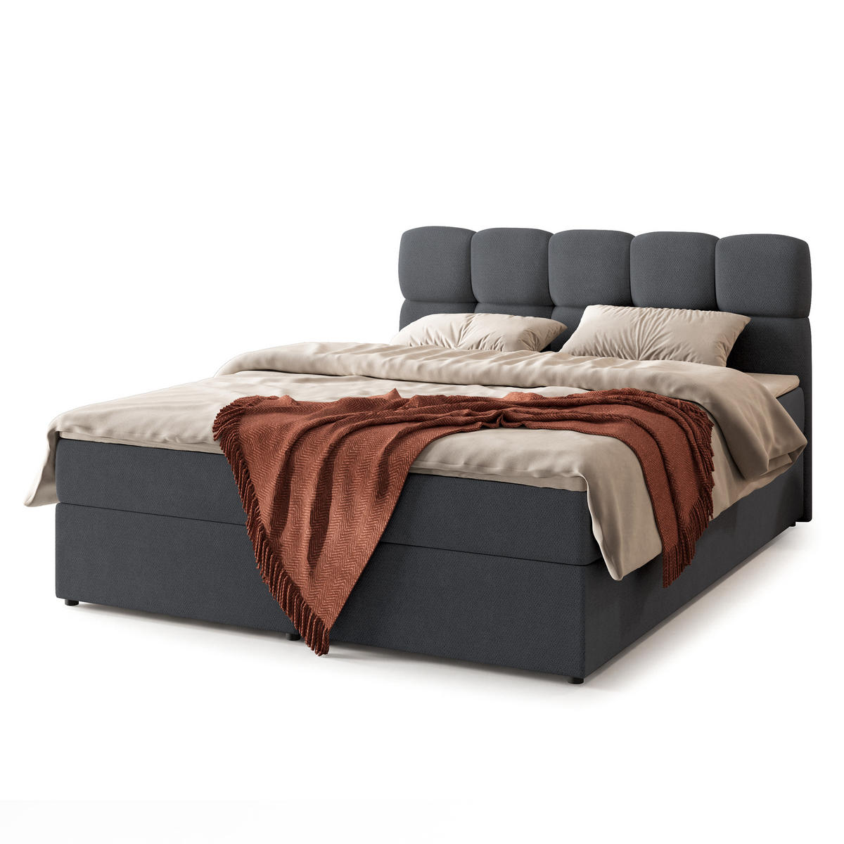 BOXBETT MERU 140x200 cm mit Matratze und Topper - Graphitfarben - Graphitfarben, Holz (140/200cm) - MASSENO