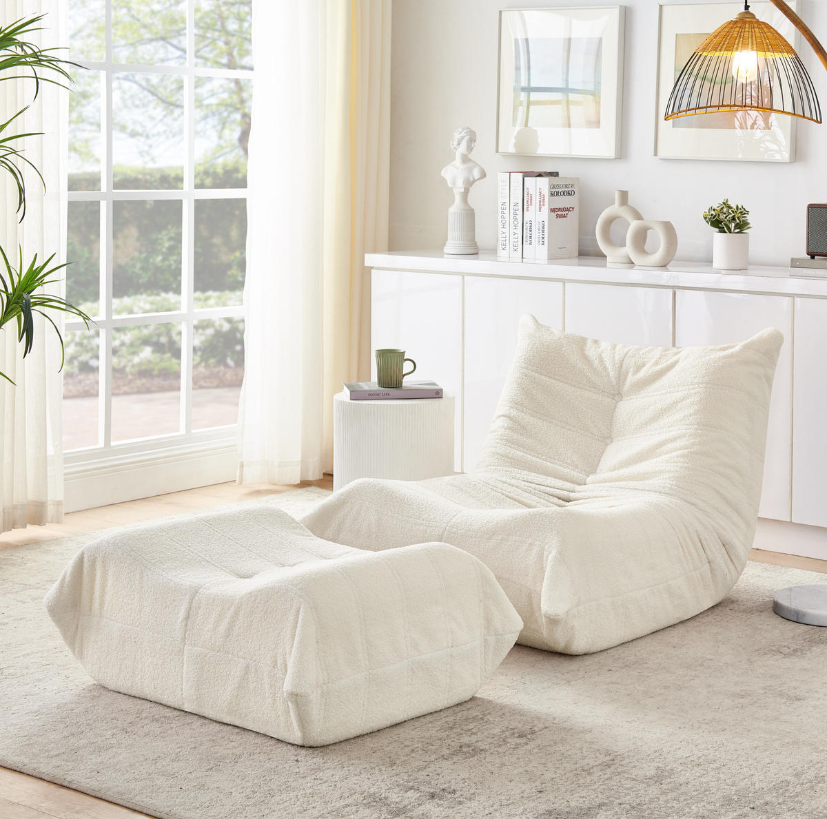 SCHLAFSESSEL mit Rückenlehne und Fußhocker Beige - Beige, Kunststoff (90/70/100cm) - Beauniv
