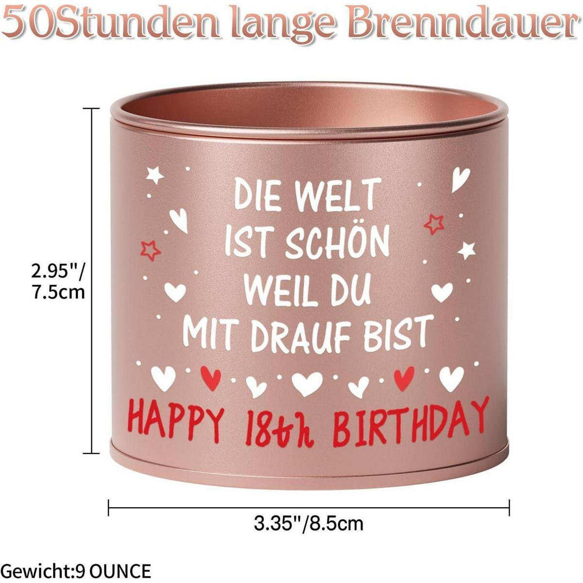 KERZE 18. Geburtstag Sojawachs Lavendelduft Metallhülle - Pink, Metall (8.5cm)