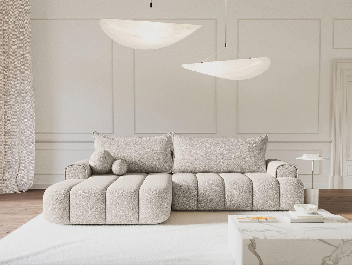 ECKSOFA Dandelino Creme mit Bouclé-Bezug, links - Creme/Schwarz, Kunststoff/Textil (271/172cm) - Selsey