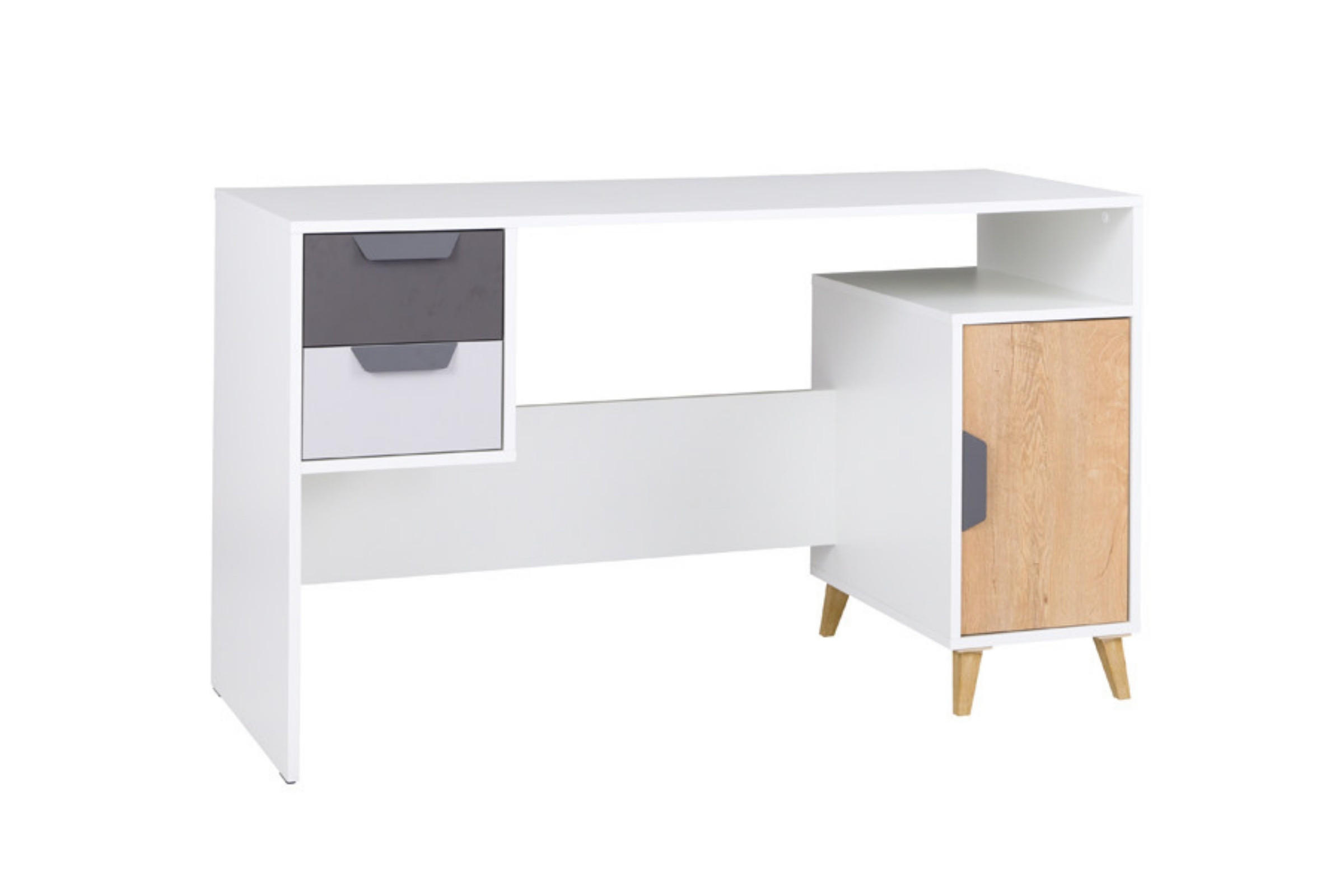 KINDERSCHREIBTISCH JUSTIN 13 130 cm breit in Weiß / Graphit / Grau / Eiche - Eichefarben/Graphitfarben, Holzwerkstoff (130/76/55cm) - Deine Möbel 24