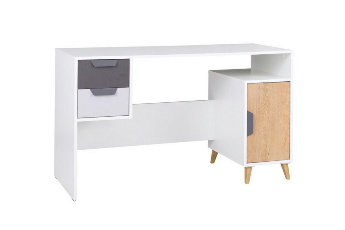 KINDERSCHREIBTISCH JUSTIN 13 130 cm breit in Weiß / Graphit / Grau / Eiche - Eichefarben/Graphitfarben, Holzwerkstoff (130/76/55cm) - Deine Möbel 24