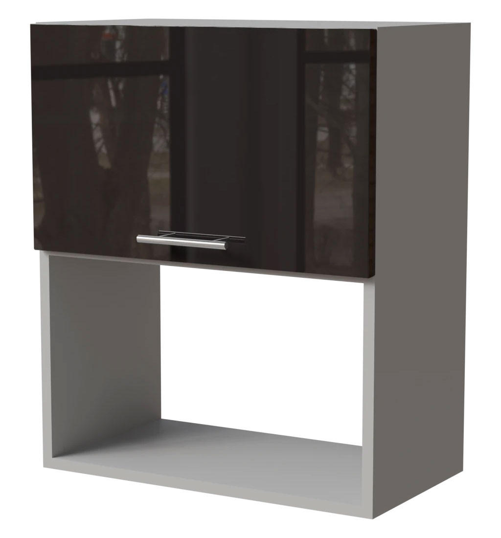 Feldmann-Wohnen Mikrowellenumbauschrank Schwarz Hochglanz, Grau 60x32.5x72 cm