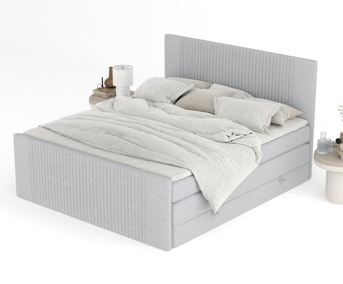 BOXSPRINGBETT Bergamo Hellgrau 200/200 cm - Hellgrau/Schwarz, Holz/Holzwerkstoff (200/200cm) - Maison de Reve