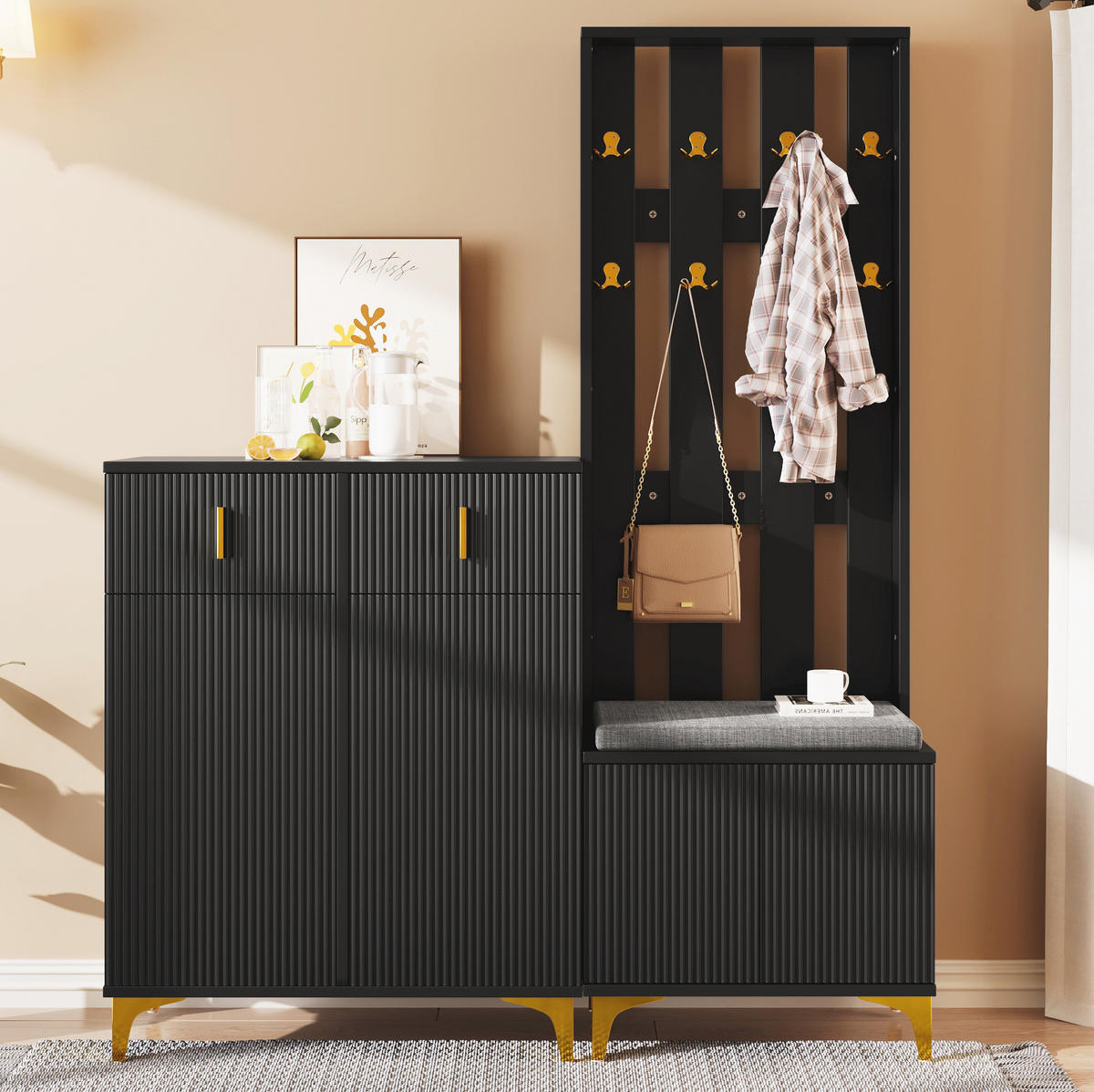 SCHUHSCHRANK aus Spanplatte 83x35x101cm in Schwarz mit 2 Schubladen - Schwarz, Holzwerkstoff (83/101/35cm) - Modfu
