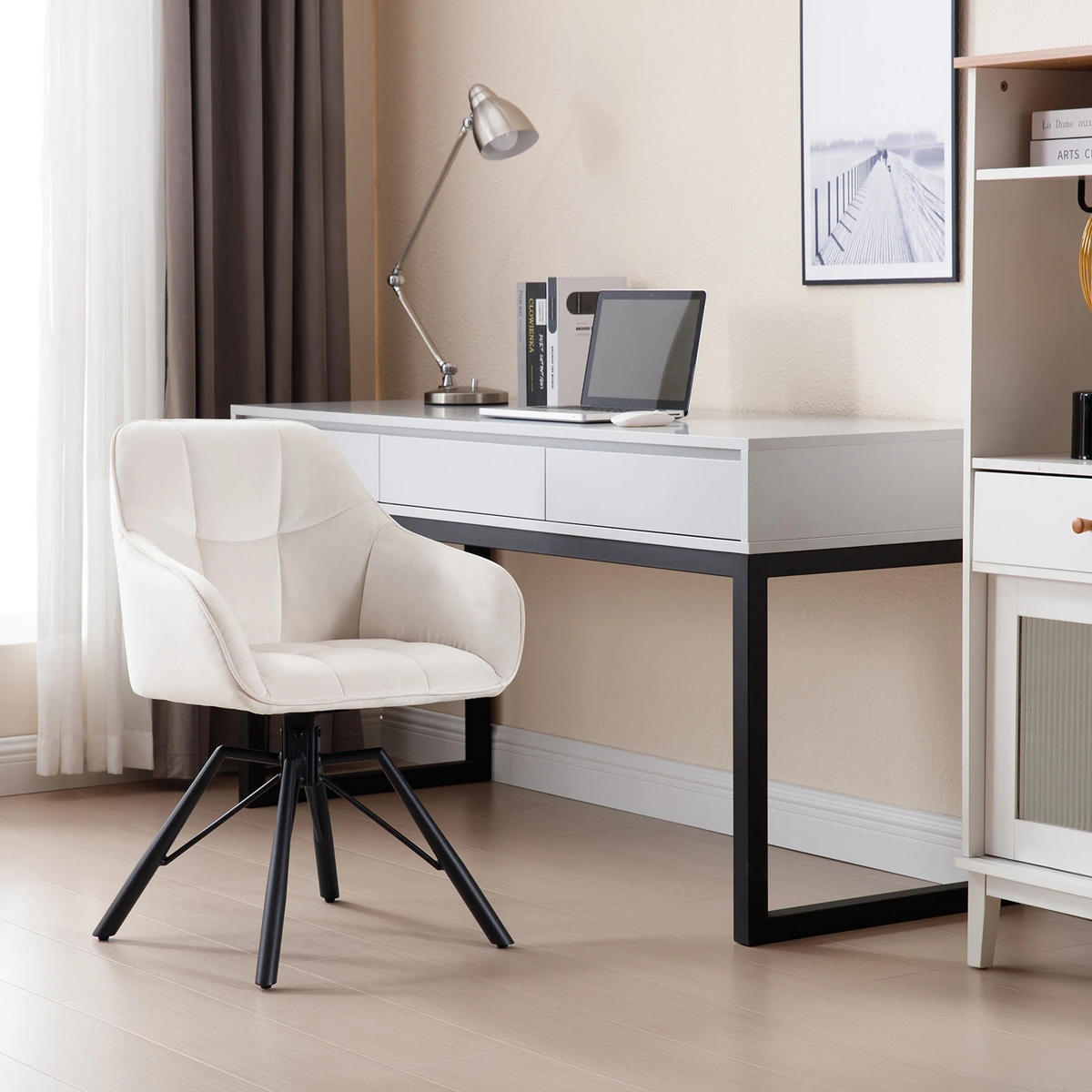 ESSZIMMERSTUHL Drehbar Armlehnen Komfort Weiß 2-teilig - Weiß, Textil (42/82.5/41cm)