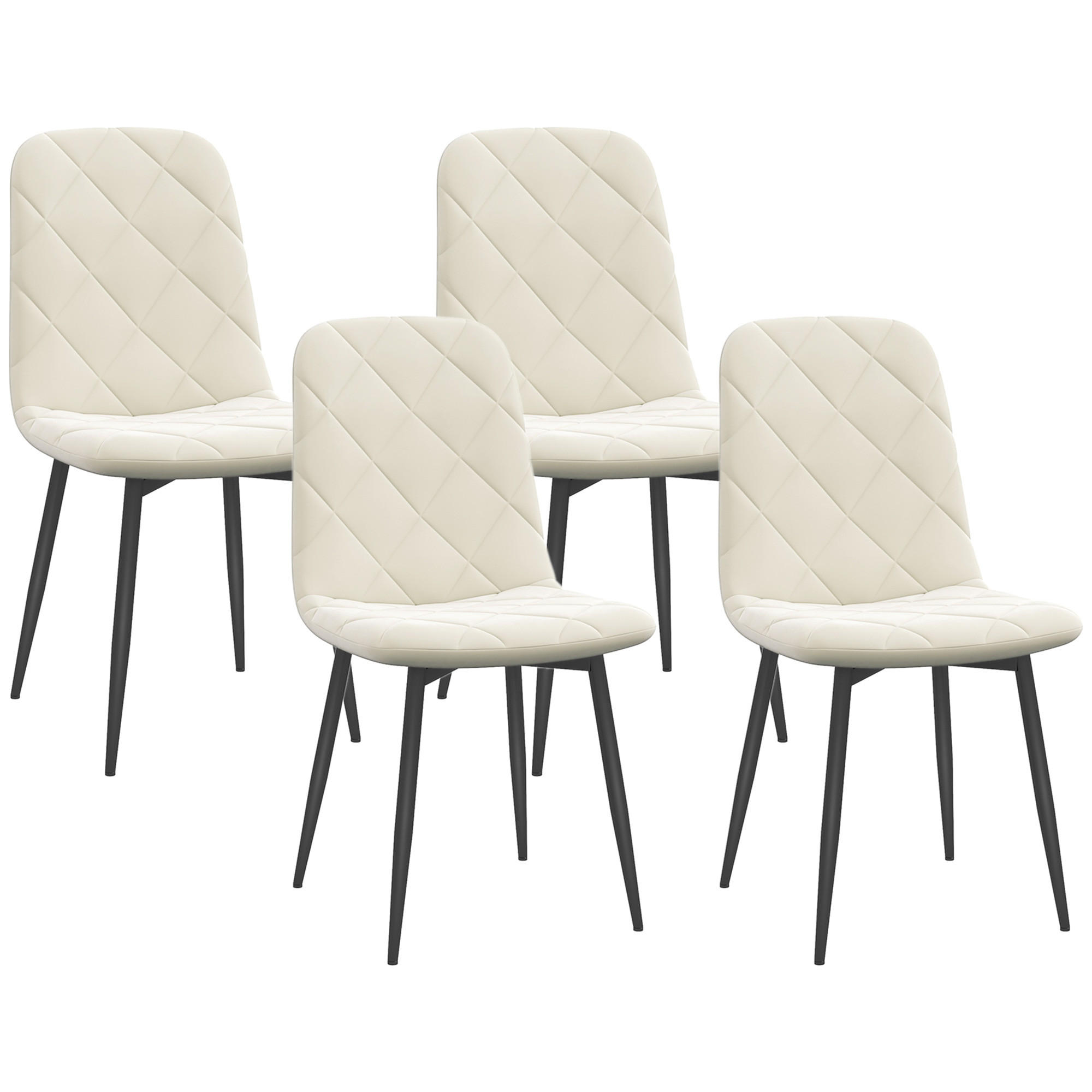 ESSZIMMERSTÜHLE 4er-Set DE-13273 hohe Rückenlehne & Veloursbezug Creme - Creme, Metall (54/87/45cm) - ComfortXL