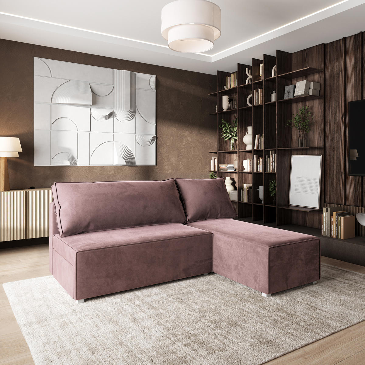 ROHOVÁ SEDAČKA BRISO šeříková - šedá/šeříková, dřevo/textil (200/140cm) - MASSENO