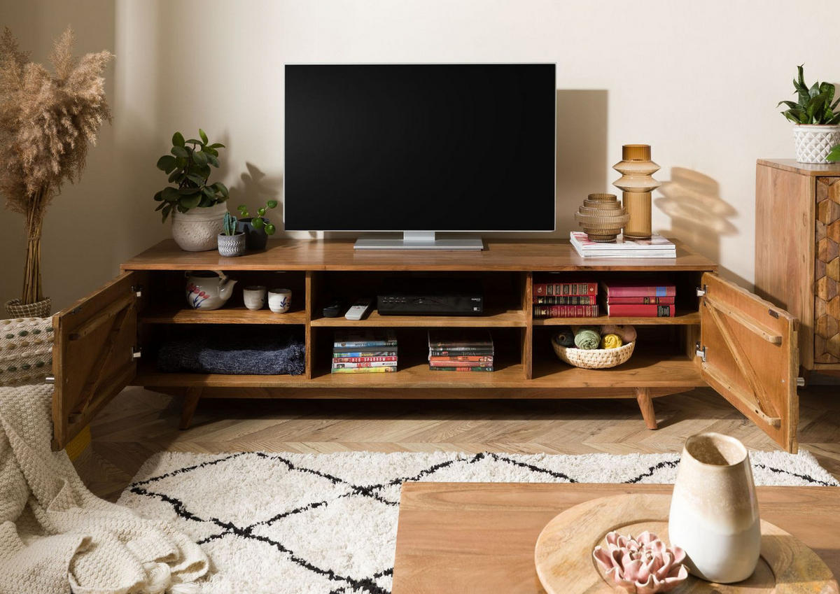 TV-BOARD Akazie 170x42x48 Akazie natur lackiert MOSAYK #111 - Naturfarben, Holz (42/48/170cm) - Massivmoebel24