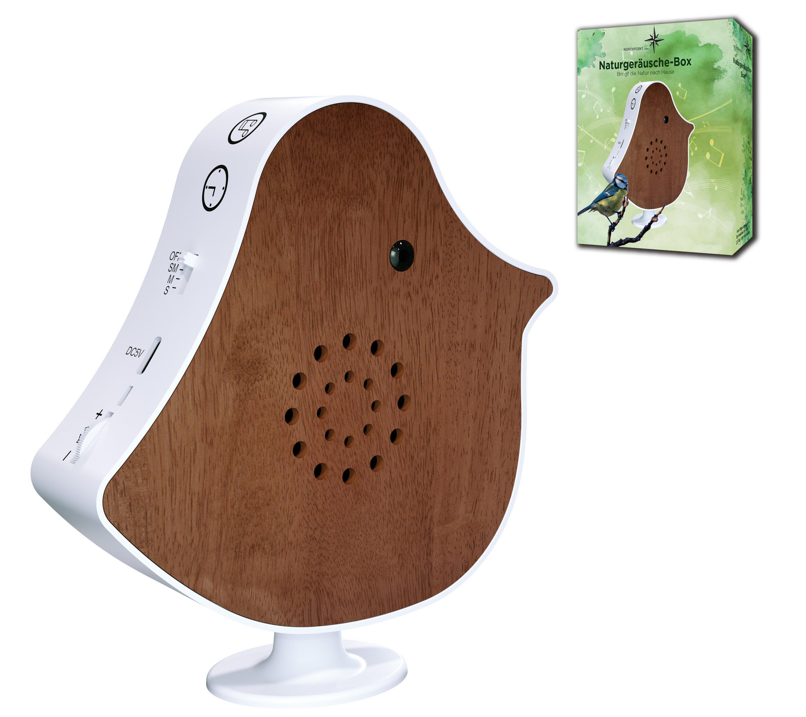 NATURGERÄUSCHE-BOX Vogel Sound Box 14x12x3 Echtholz Kirschholz - Dunkelbraun, Kunststoff (12/13.5/4cm) - Northpoint