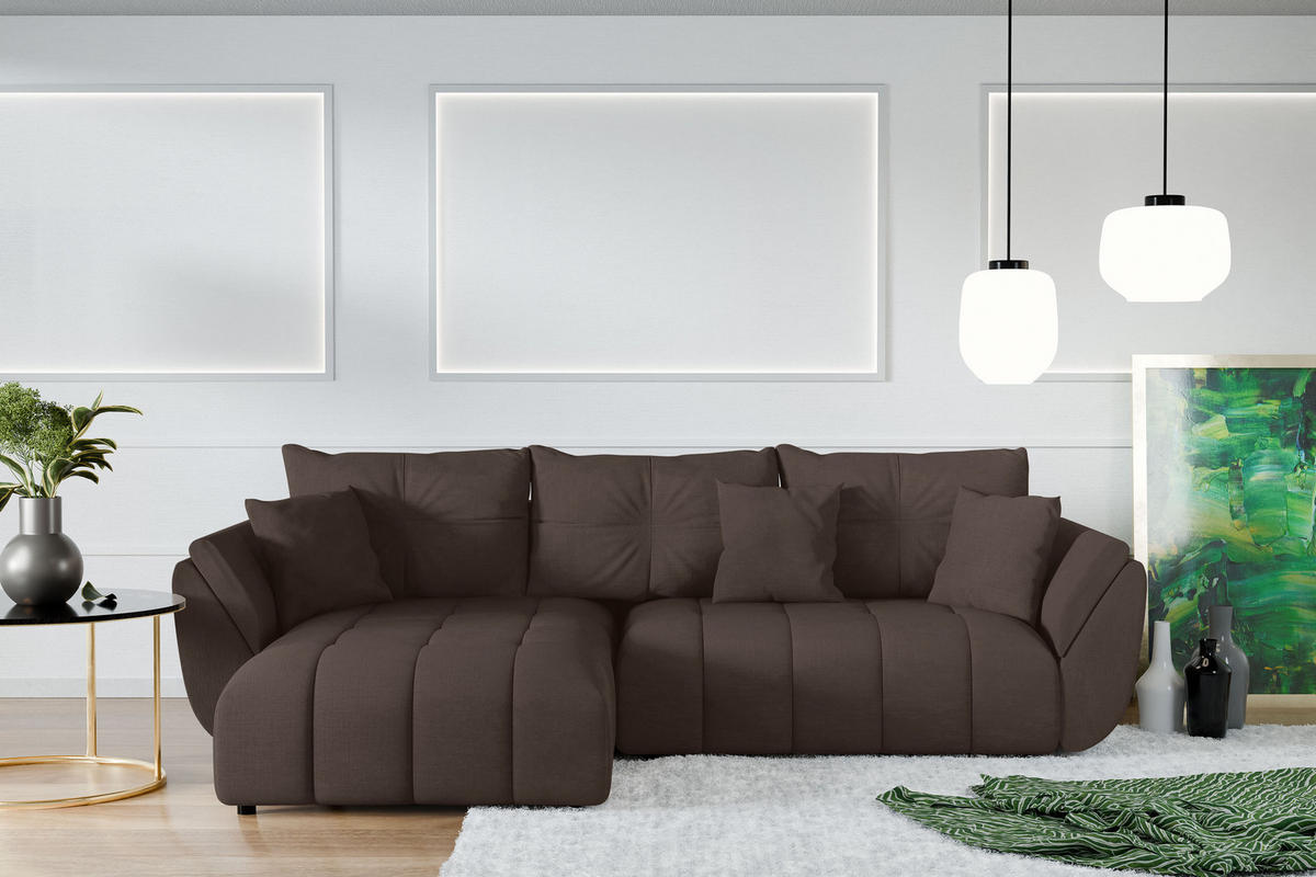 ECKSOFA L Form Verciani Braun 266/190/91 cm mit Schlaffunktion - Schwarz/Braun, Kunststoff/Textil (266/190cm) - AX Living