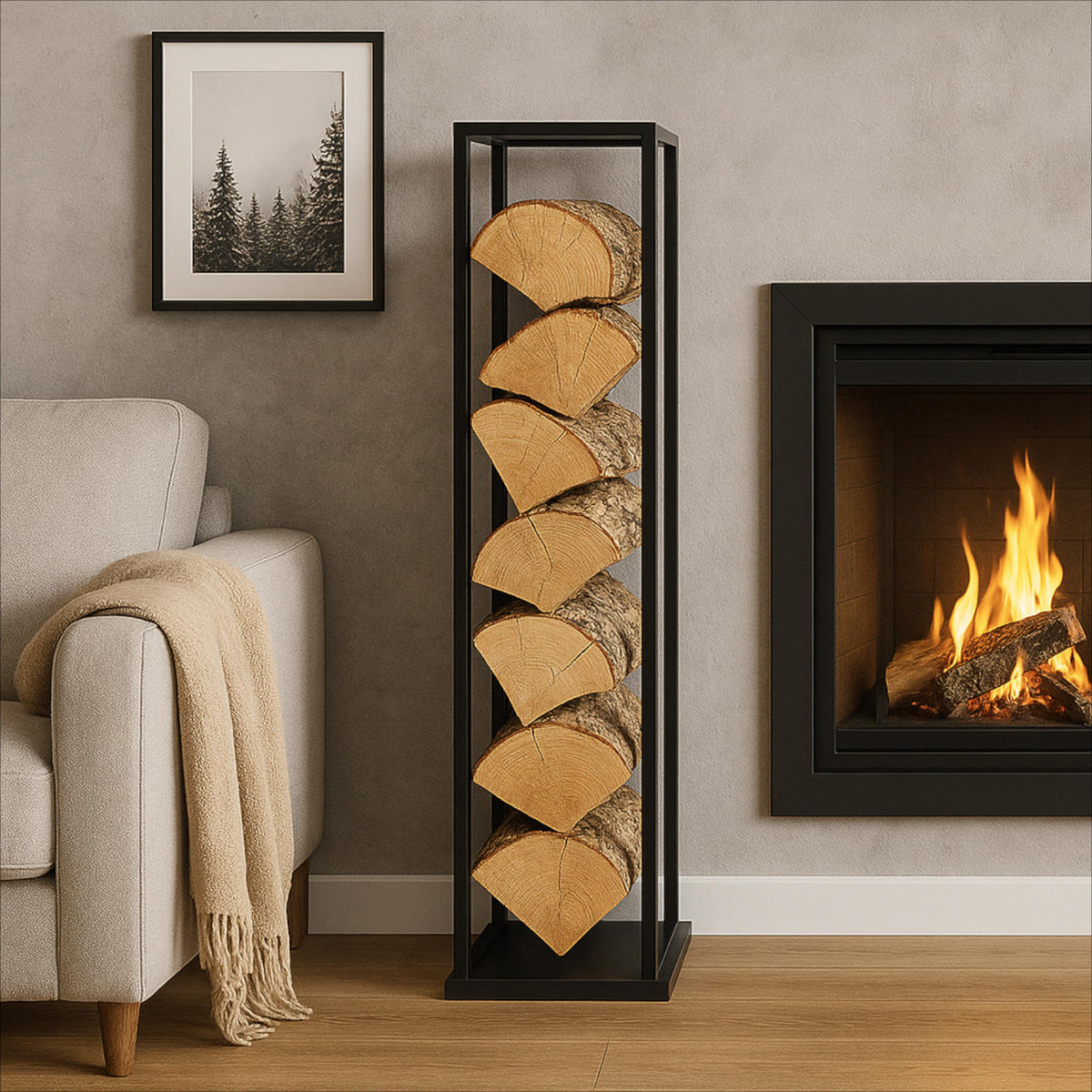 KAMINHOLZREGAL Metall Schwarz Stabil 112×33×33 cm - Schwarz, Metall (33/112/33cm) - Begryf