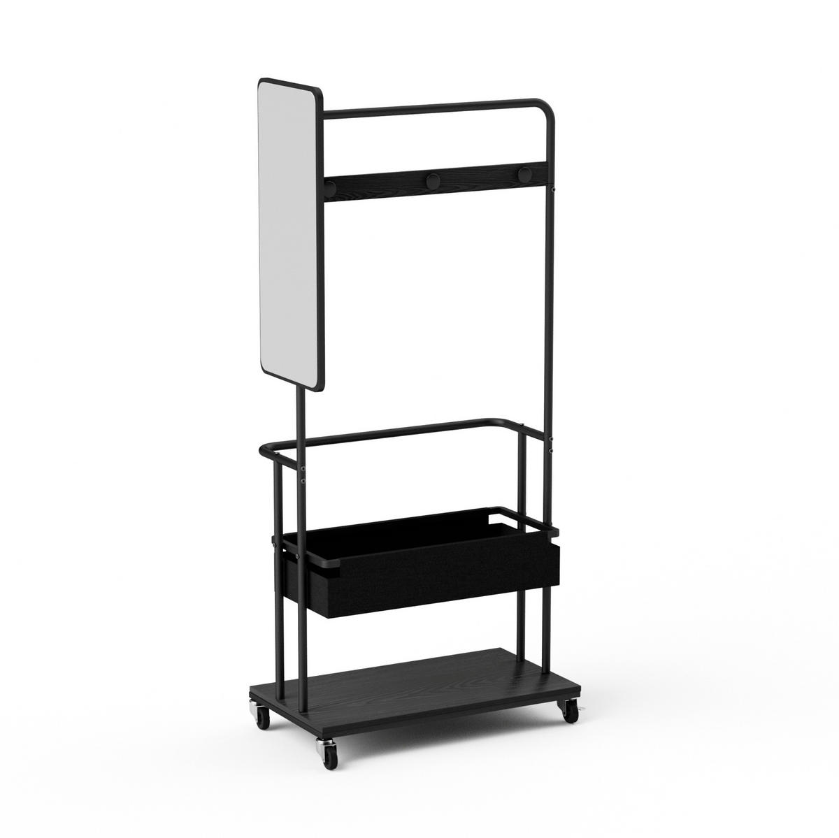 GARDEROBE Schwarz aus Stahl und Holzwerkstoff mit Rollen - Schwarz, Holzwerkstoff (40/170/70cm) - OKMYHOME