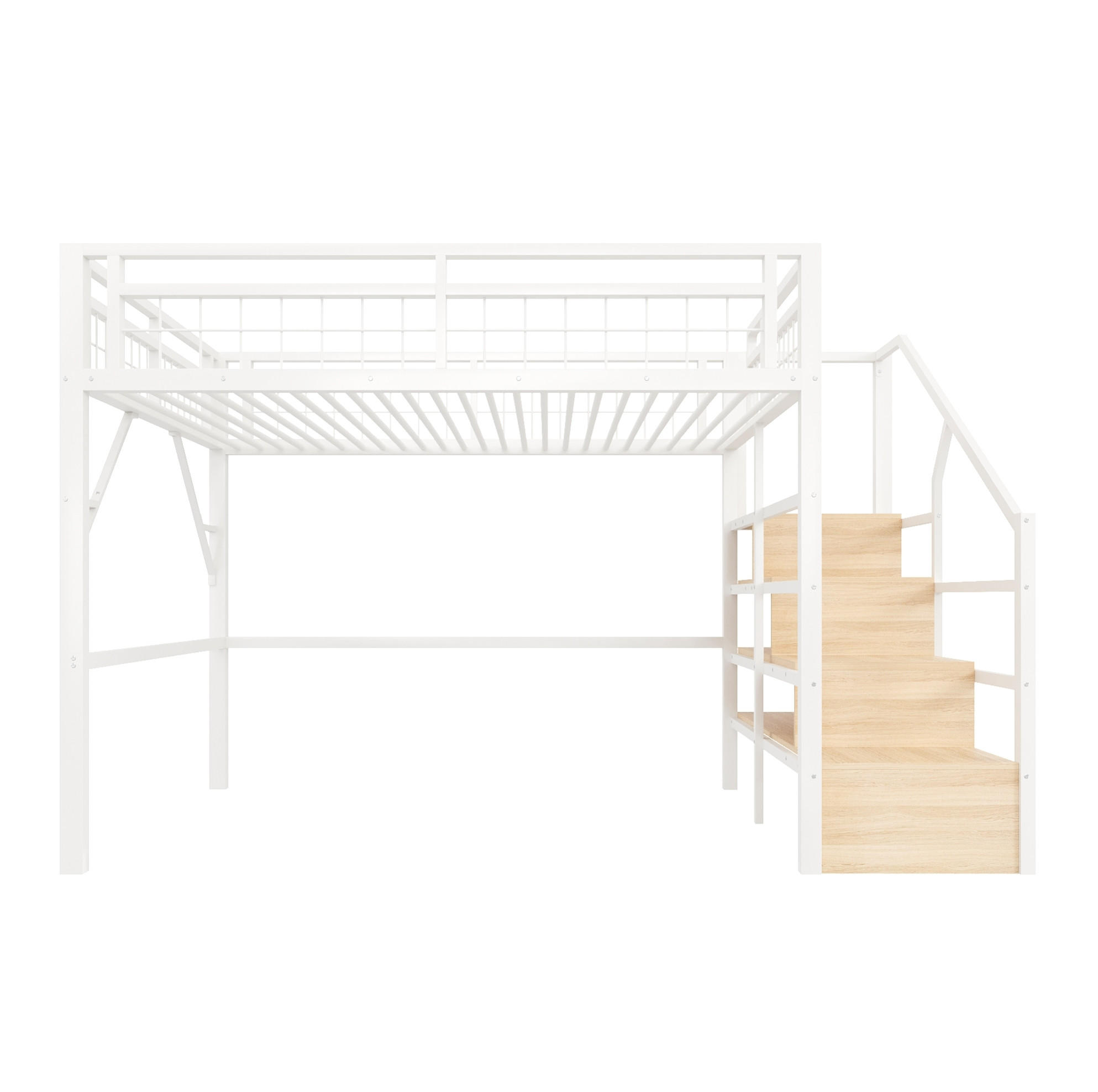 HOCHBETT 140/200 cm weiß aus Metall und MDF mit LED und Treppe mit Stauraum - Weiß, Metall (140/200cm) - OKWISH