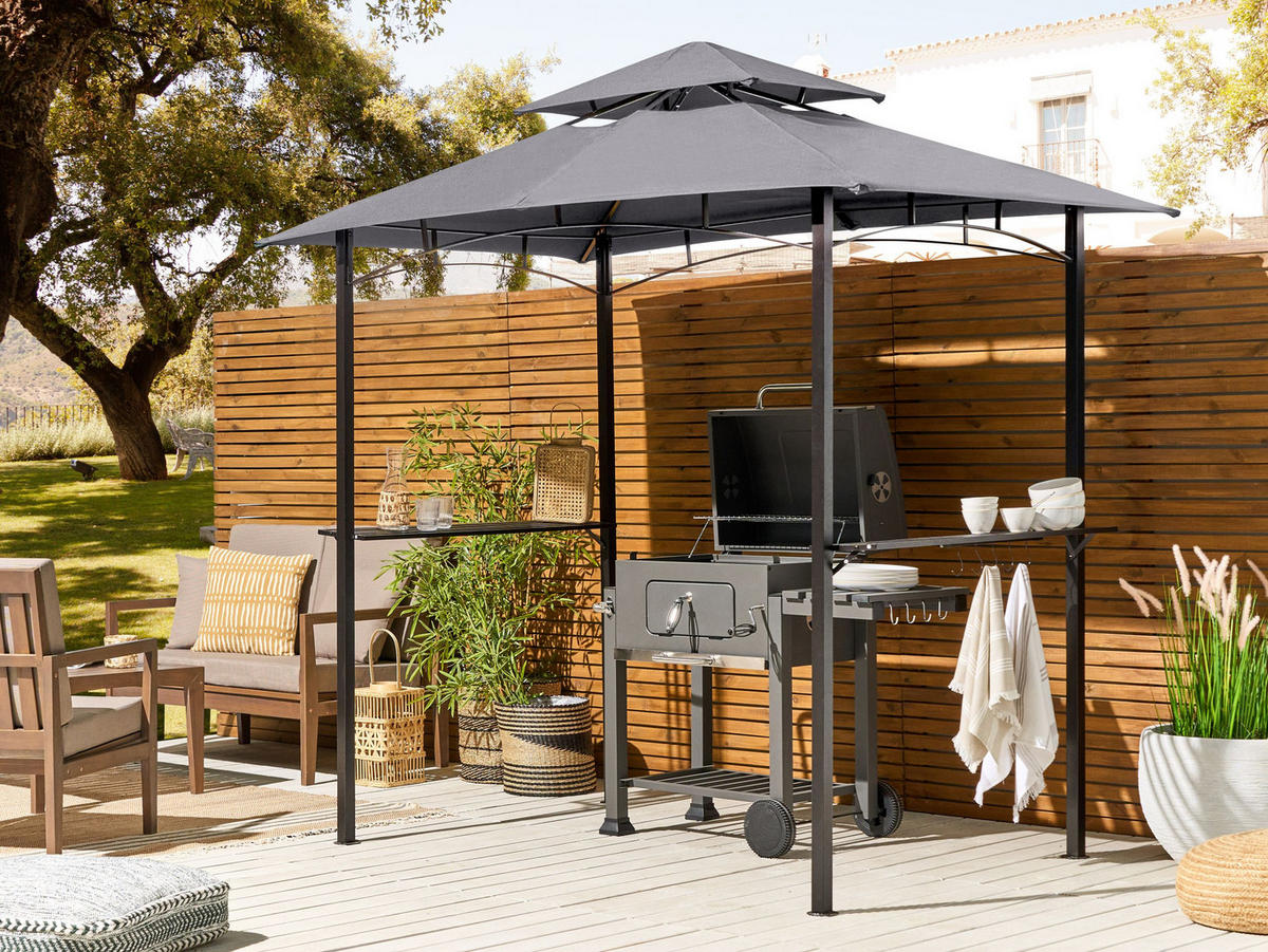 ZAHRADNÍ PAVILON Ocel šedý 240/148 cm Naro - šedá/černá, kov (240/245/148cm) - Beliani