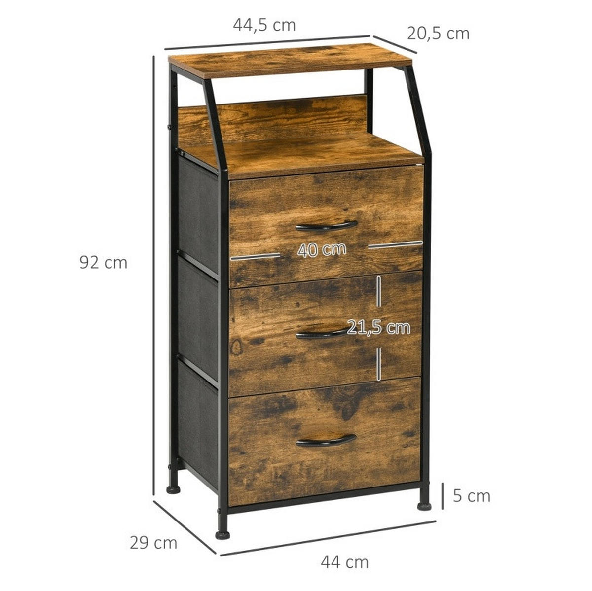 KOMMODE 44/92/29 cm Braun aus Polyester und Stahl mit 3 Schubladen - Braun, Holzwerkstoff (29/92/44cm) - OKMYHOME