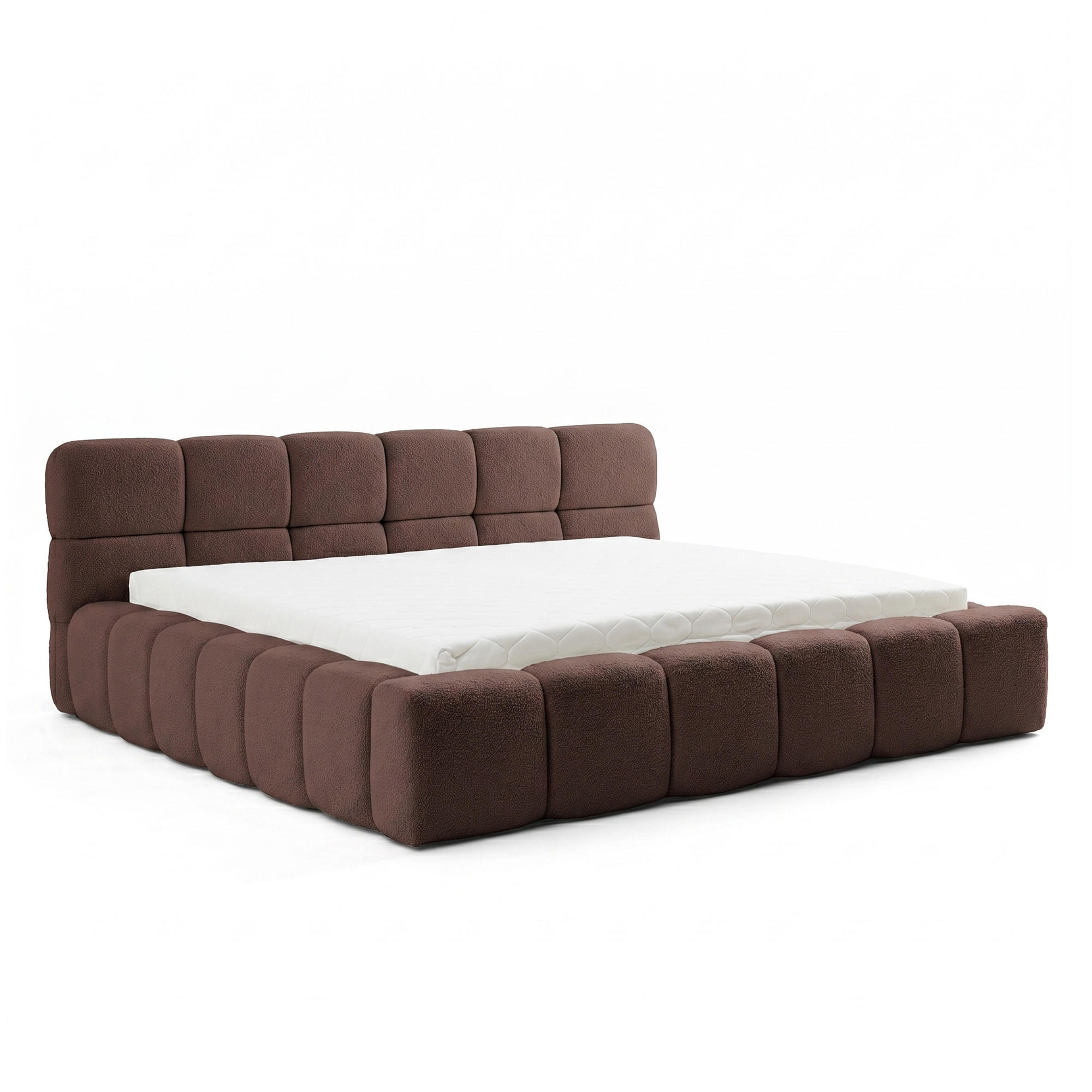 POLSTERBETT AMITY 180x200 cm in Terrakotta, gepolstertes Kopfteil, Lattenrost, Bettkasten, Bouclé-Stoff - Terracotta/Naturfarben, Holz/Textil (180/200cm) - Muffo