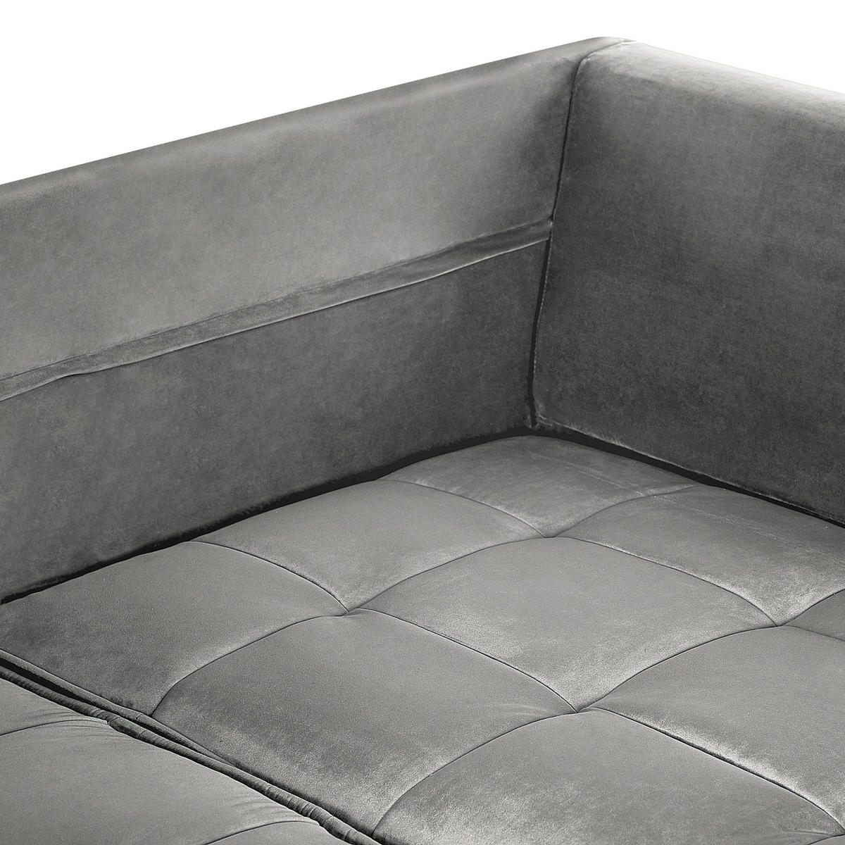 3-SITZER-ECKSOFA Samtstoff Hellgrau rechtsseitig Grena - Hellgrau, Textil (231/152cm) - Beliani